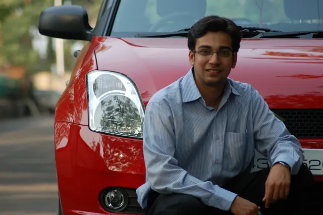 Founder with Maruti car in India - early days