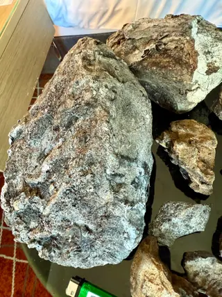 A closer view of the large pieces in the blue-grey ambergris lot